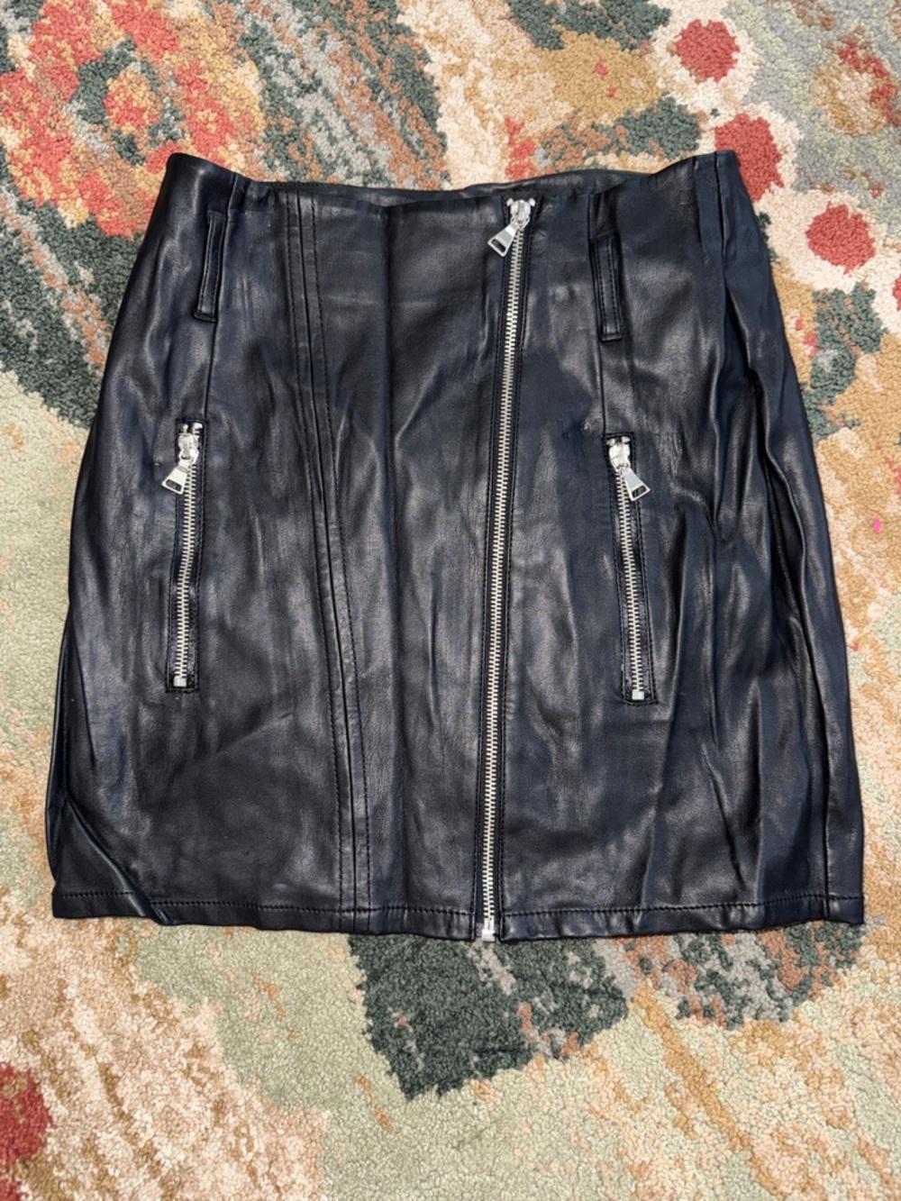 Black Faux Leather Zip-Front Skirt